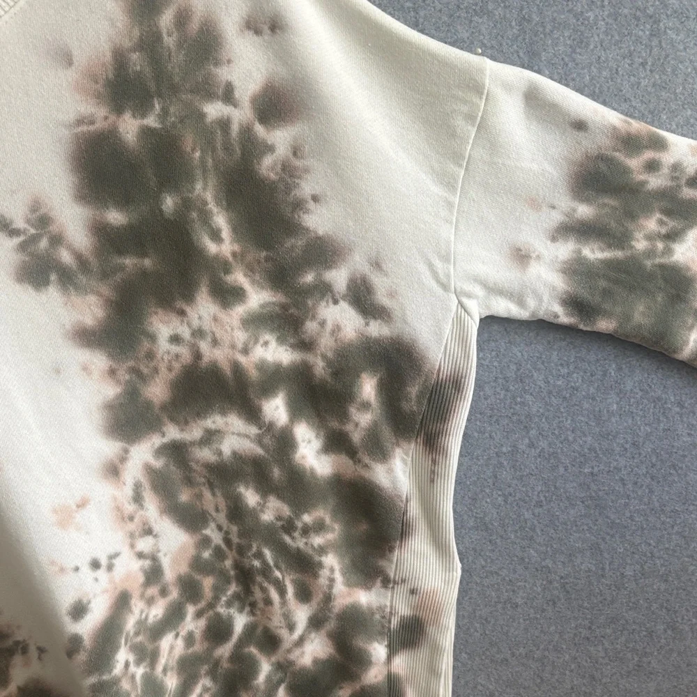 Lucky Brand  Tie-Dye Loose Fit Tunic Sweatshirt S Whiteish Tie Dye Green Taupe - Picture 4 of 13